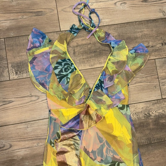 Nasty Gal Mixed Floral Print Ruffle Maxi Dress Size 6 - Picture 4 of 8
